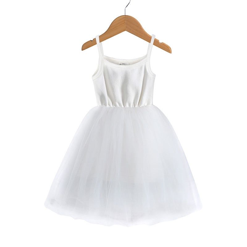 Wholesale Girls Suspenders Rib Splicing Mesh Princess Dress